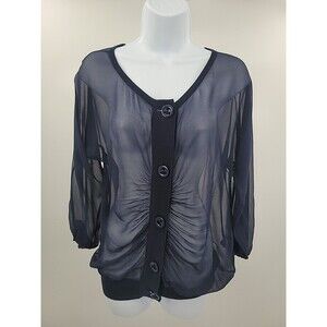 Whim Navy Sheer Cardigan Sweater Sz S Quiet Luxury Preppy